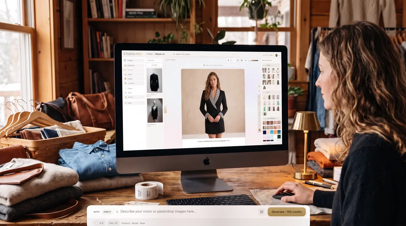 A shop owner preparing product photos in Studio Pro